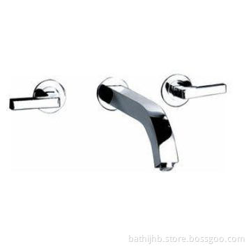 Two Handle Chrome Wall Mount Bathroom Sink Faucet Brass Bas